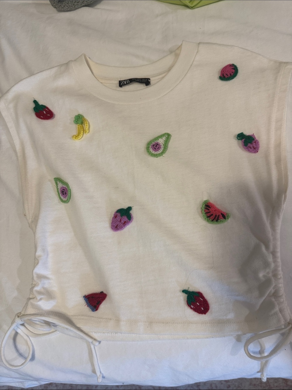 Zara Cream Fruit Embroidered Tee
